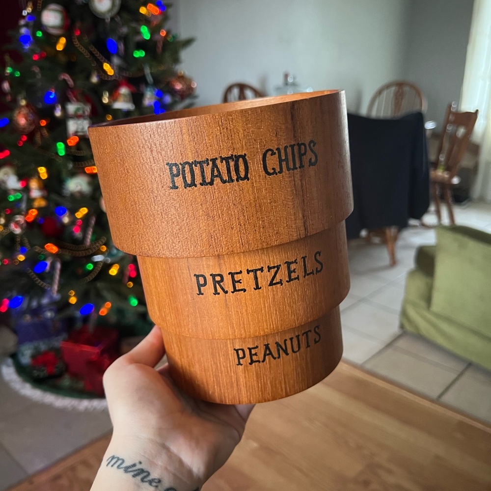 Vintage Wooden Snack Bowl Set